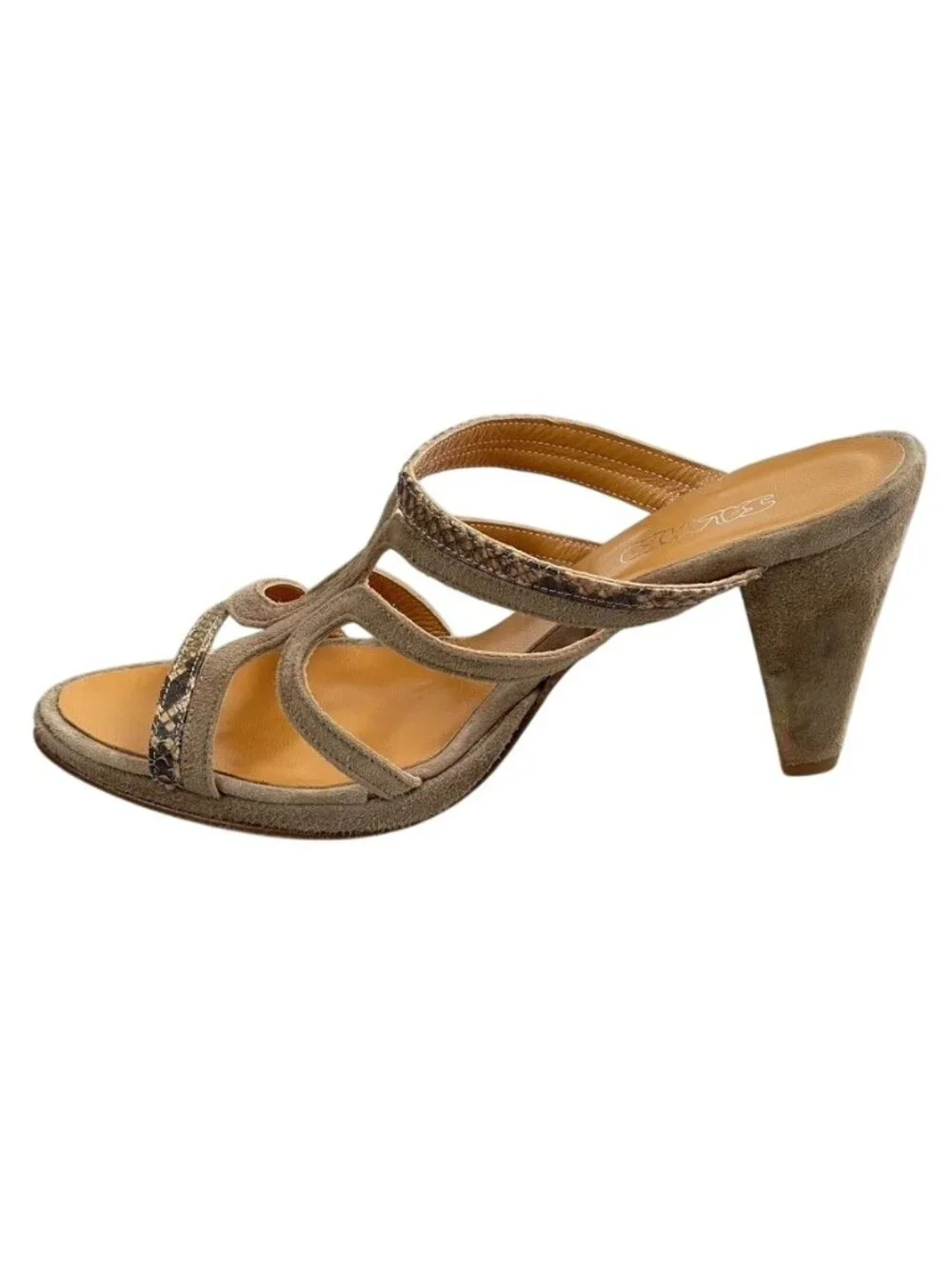SALAMBO Shoes Mules Heel Sandals Suede w/ Snake Women's Size Eu 39 US 8.5